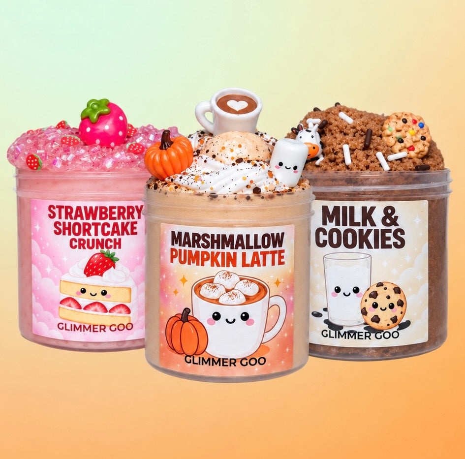 Cozy Café Slime Trio | Pumpkin Latte, Strawberry Shortcake & Milk and Cookies