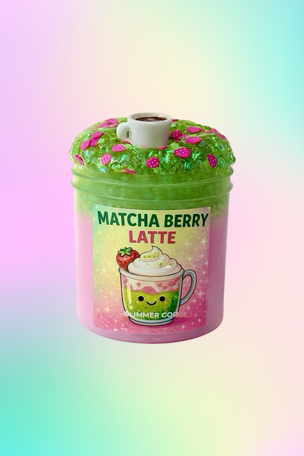 Matcha Berry Latte Cloud Slime – Strawberry & Matcha Scented Crunchy Slime
