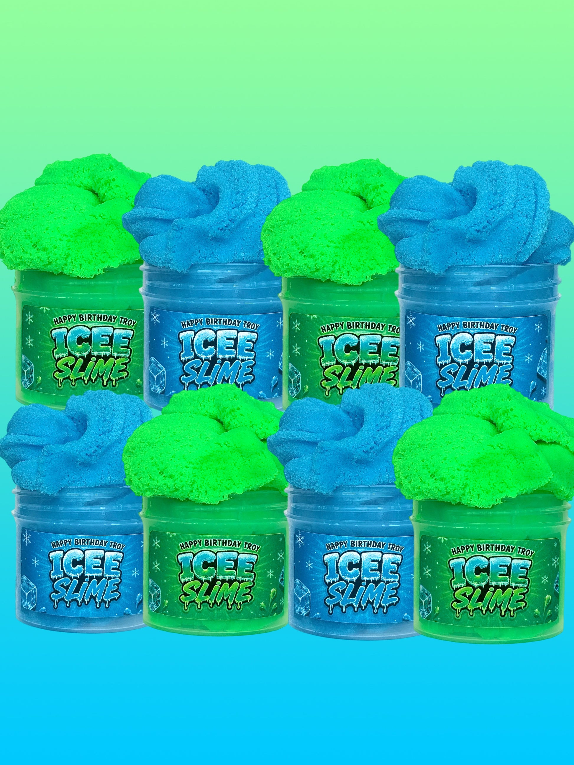 Custom Icee Slime Birthday Party Favors | Blue Cotton Candy, Green Apple Scented Slime