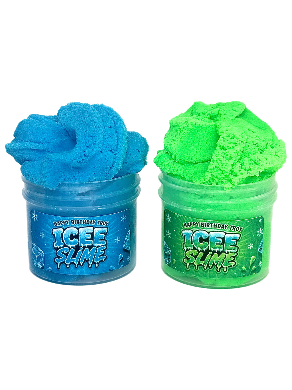 Custom Icee Slime Birthday Party Favors | Blue Cotton Candy, Green Apple Scented Slime