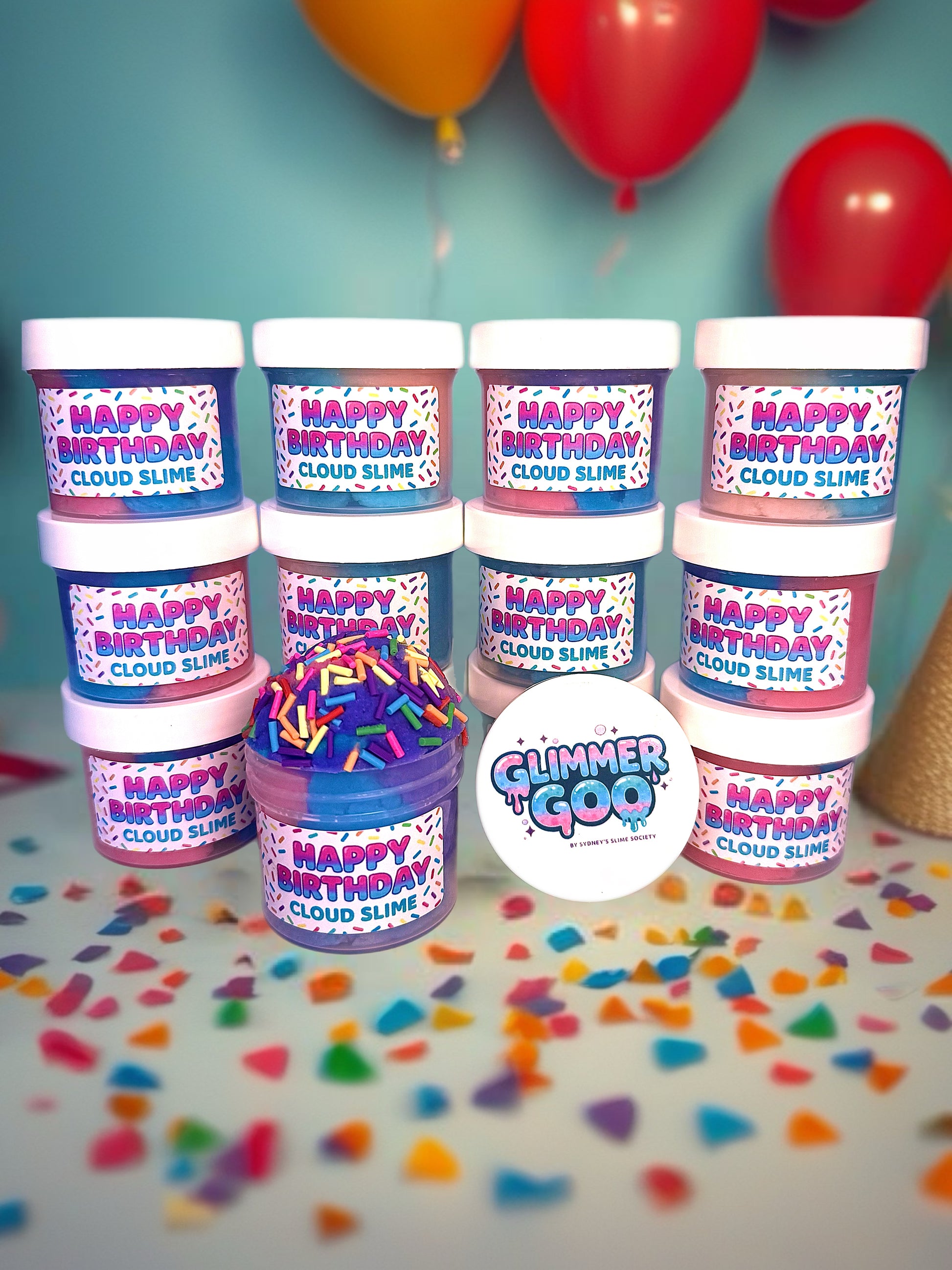 Happy Birthday Cloud Slime Party Favors | Kids Birthday Party Favor Pack | Sprinkle Slime Goodie Bag Fillers