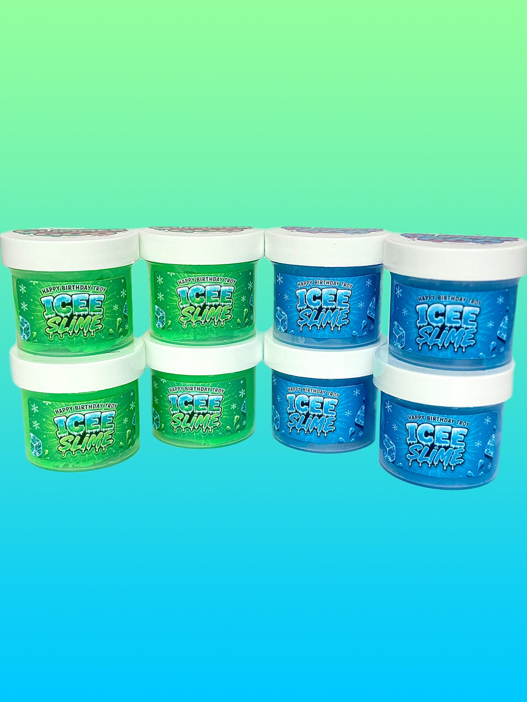 Custom Icee Slime Birthday Party Favors | Blue Cotton Candy, Green Apple Scented Slime