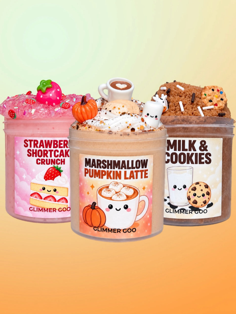 Cozy Café Slime Trio | Pumpkin Latte, Strawberry Shortcake & Milk and Cookies