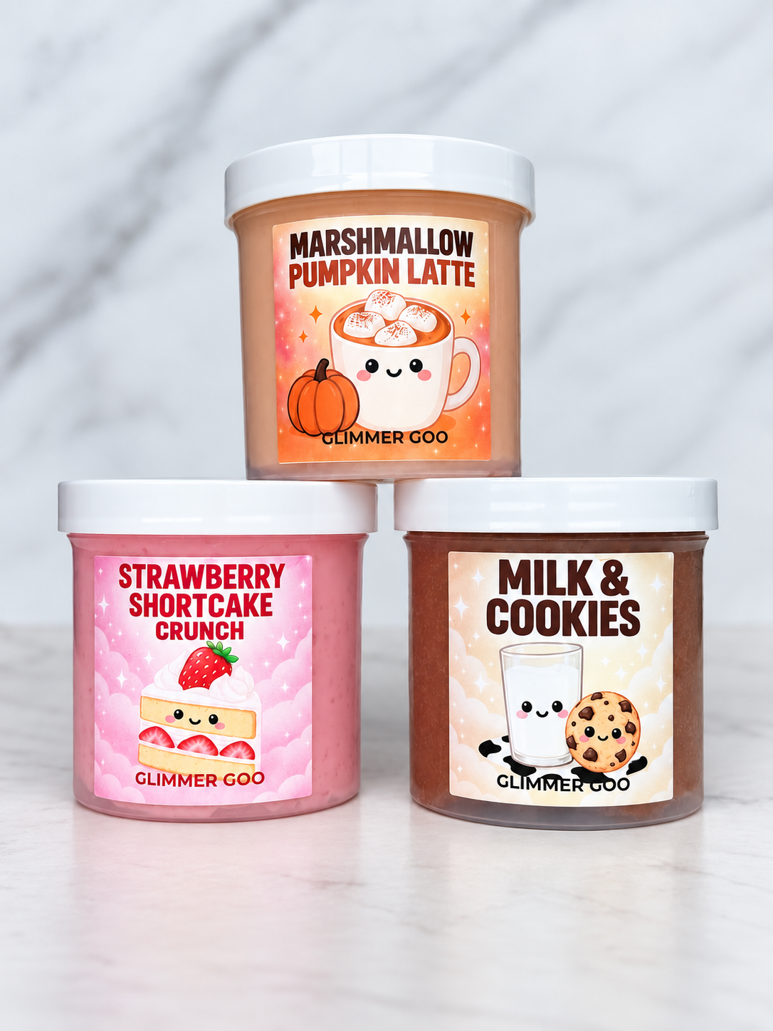 Cozy Café Slime Trio | Pumpkin Latte, Strawberry Shortcake & Milk and Cookies