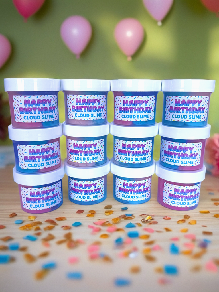 Happy Birthday Cloud Slime Party Favors | Kids Birthday Party Favor Pack | Sprinkle Slime Goodie Bag Fillers