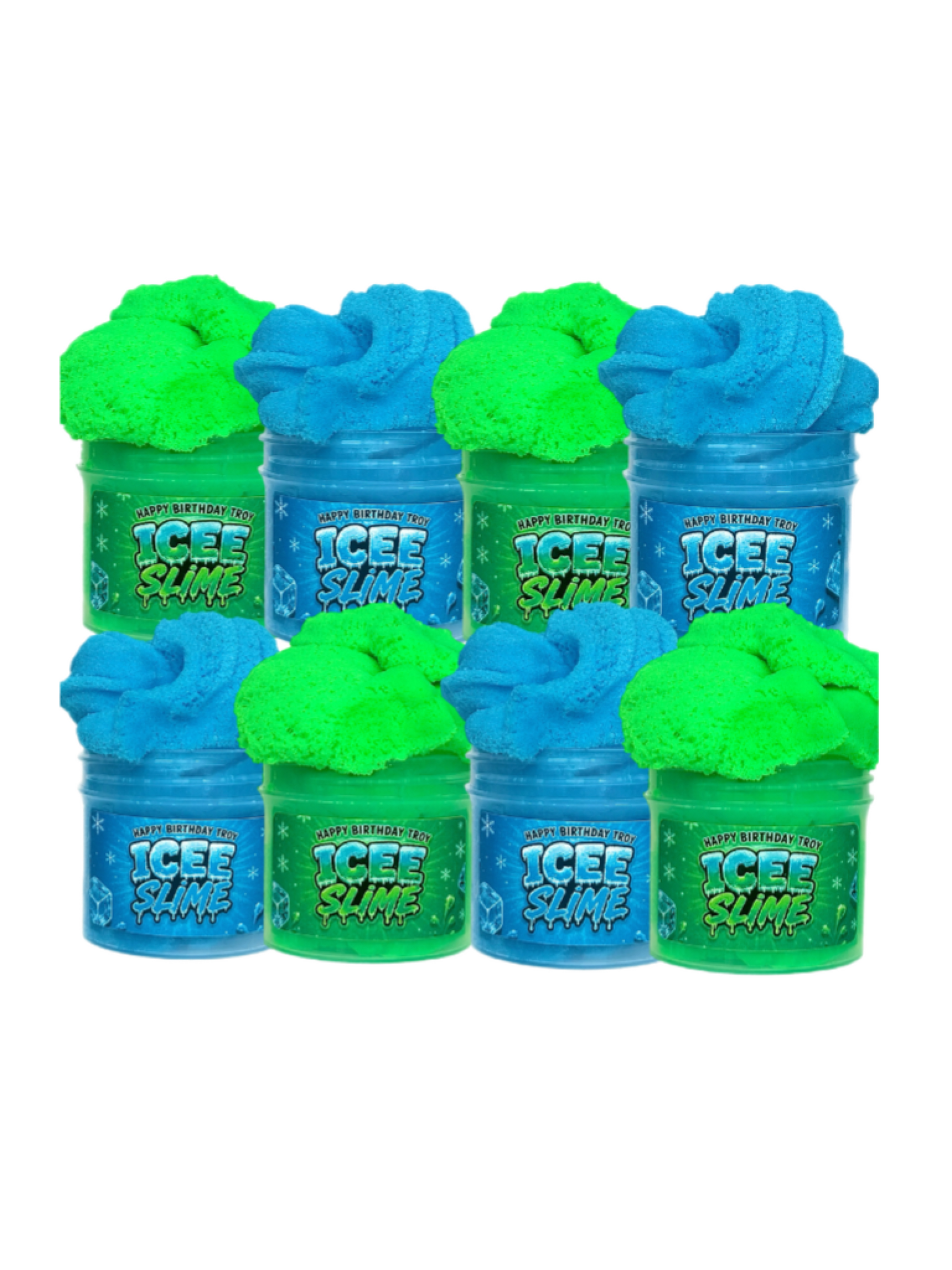 Custom Icee Slime Birthday Party Favors | Blue Cotton Candy, Green Apple Scented Slime